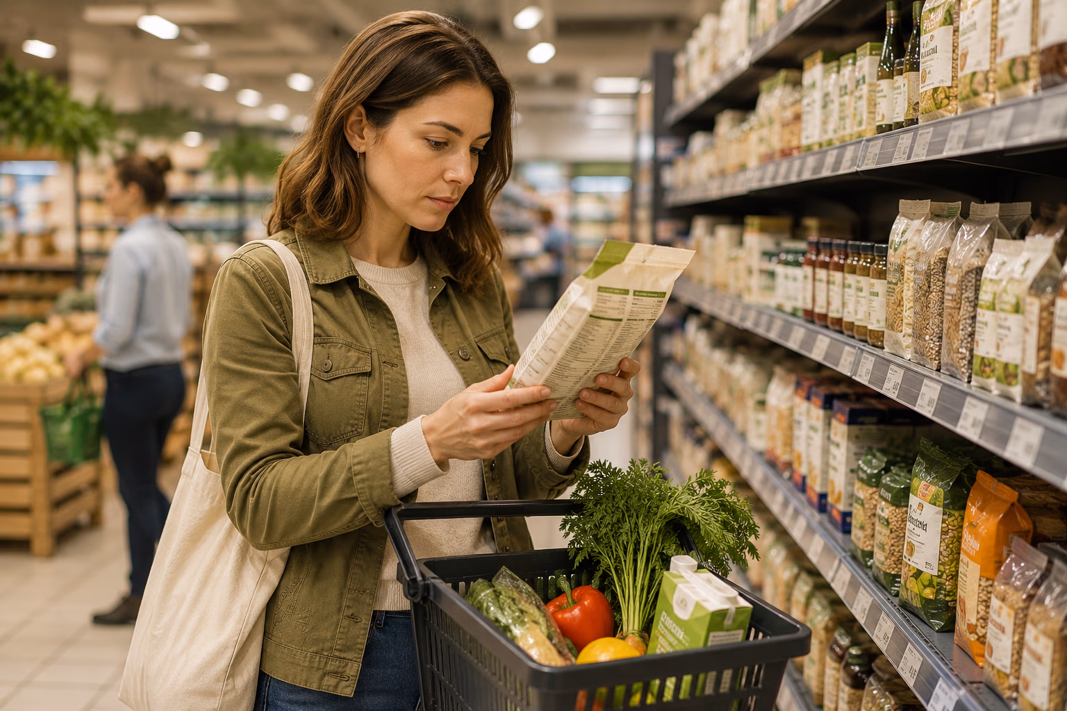 Personne décryptant une étiquette alimentaire pour adopter une consommation responsable