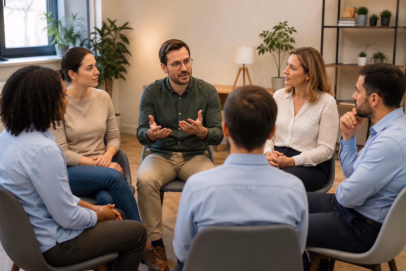 Groupe de professionnels en discussion lors d'un atelier sensibilisation aux RPS