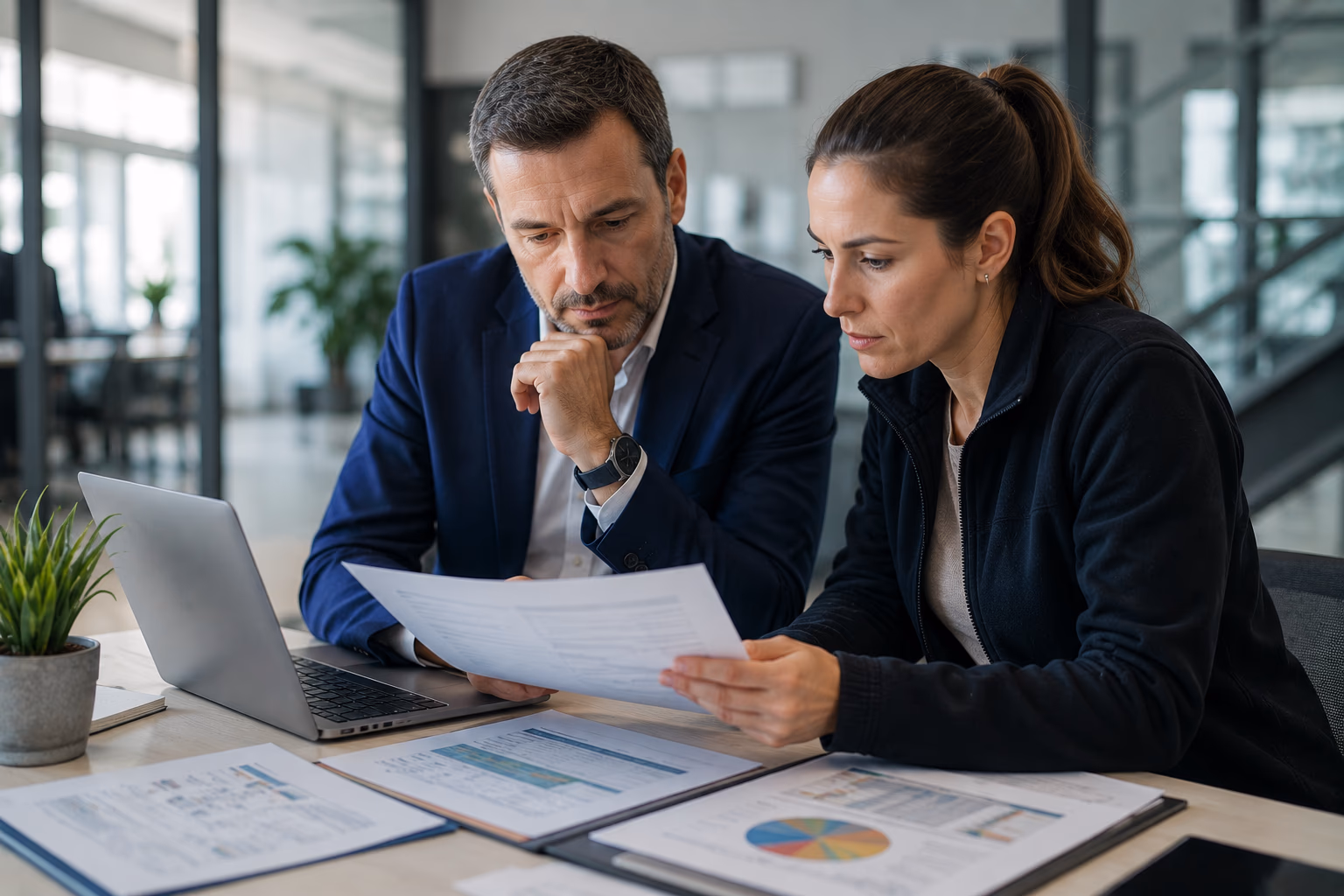 Un dirigeant et un responsable HSE examinent ensemble le document unique d'évaluation des risques de l'entreprise