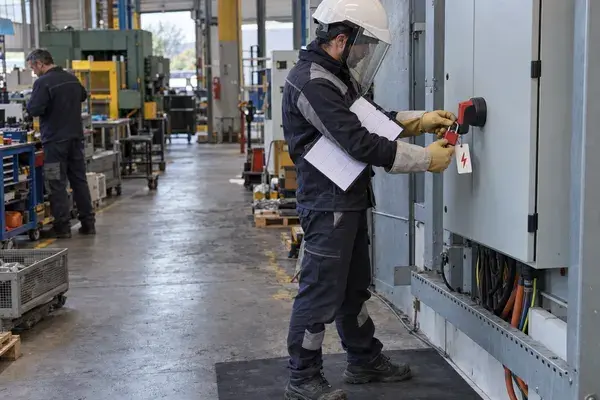 Électricien en formation habilitation BC intervenant sur une armoire basse tension
