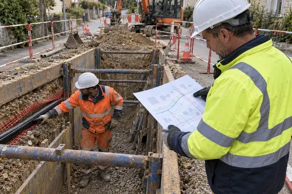 Stagiaire en formation habilitation BF-HF chargé de chantier sur chantier, avec ses équipements de protection