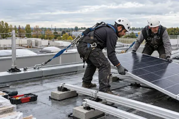 Stagiaire en formation habilitation BP sur chantier, avec ses équipements de protection