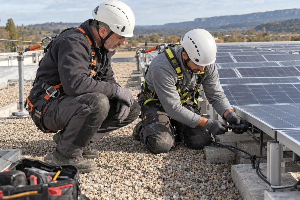 Stagiaire en formation habilitation BP sur chantier, avec ses équipements de protection
