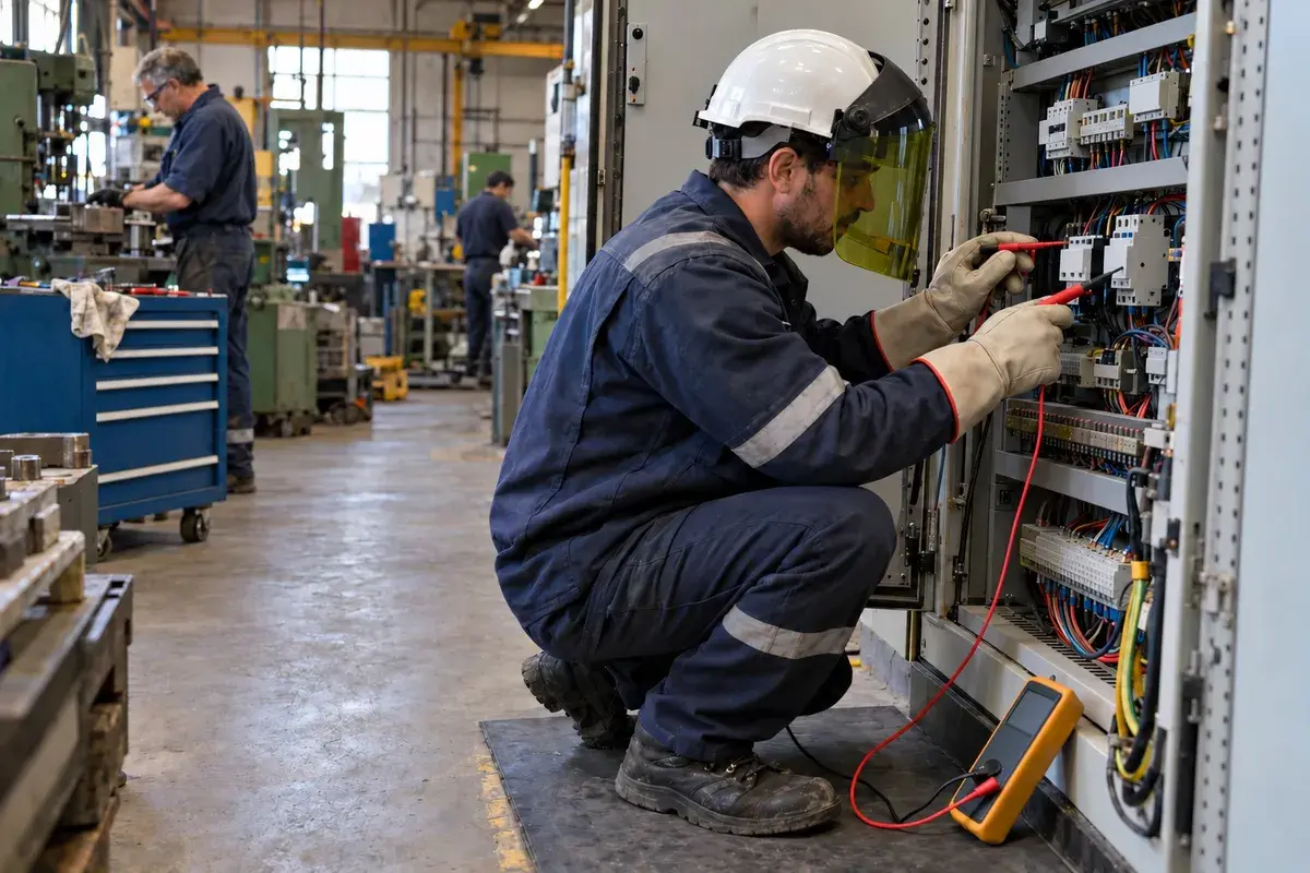 Électricien en formation habilitation BR intervenant sur une armoire basse tension