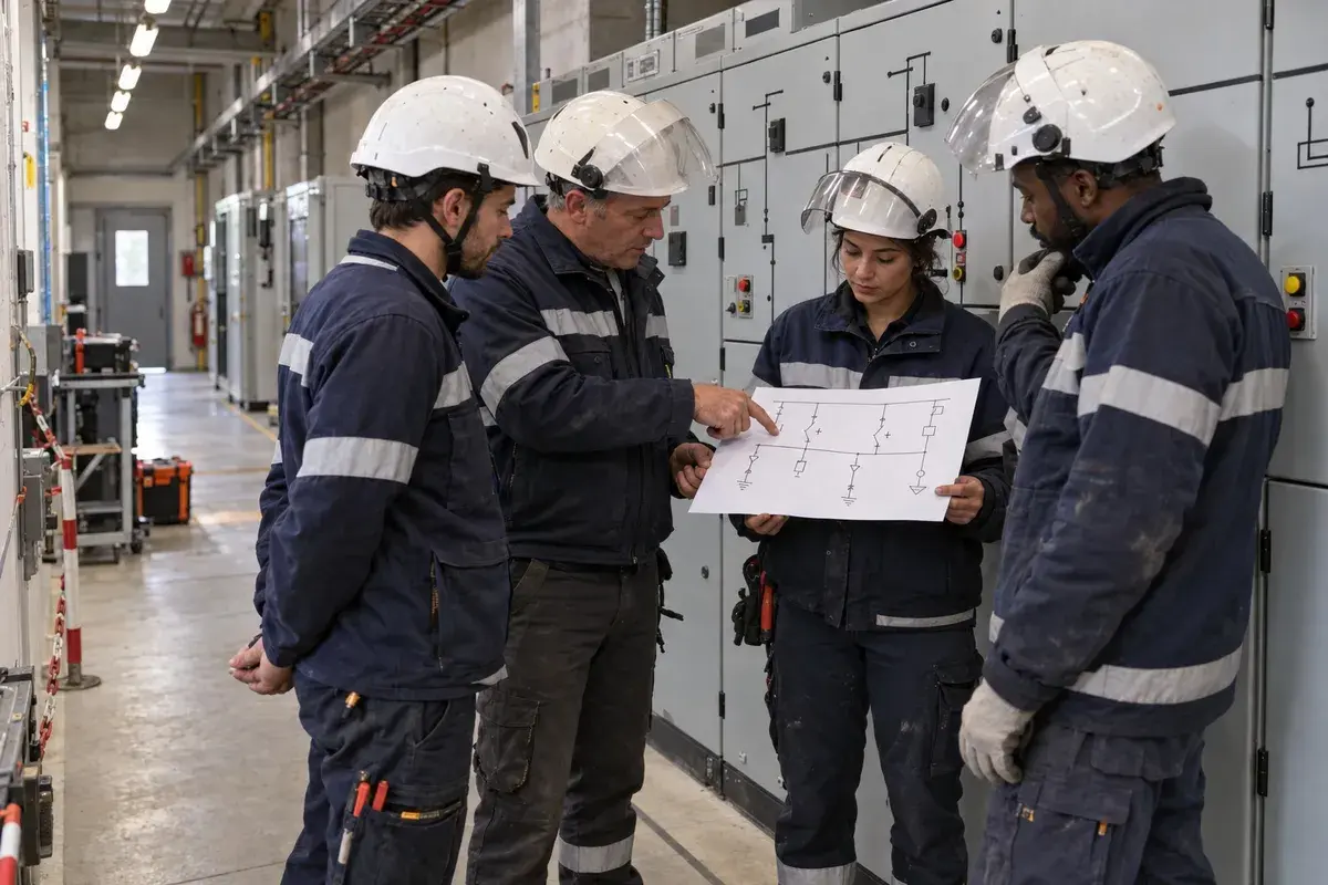 Électricien en formation habilitation BT et HT (B1V, B2V, BR, BC, H1V, H2V, HC) dans un poste haute tension