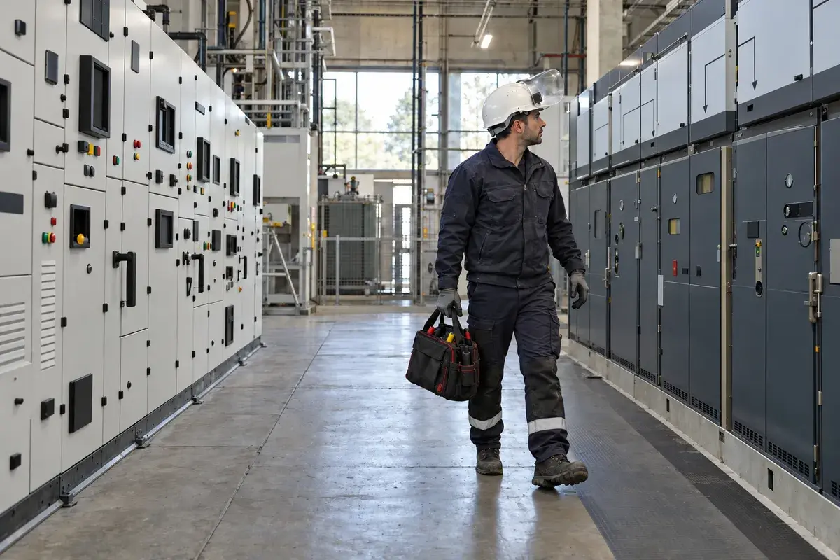 Électricien en formation habilitation BT et HT (B1V, B2V, BR, BC, H1V, H2V, HC) dans un poste haute tension