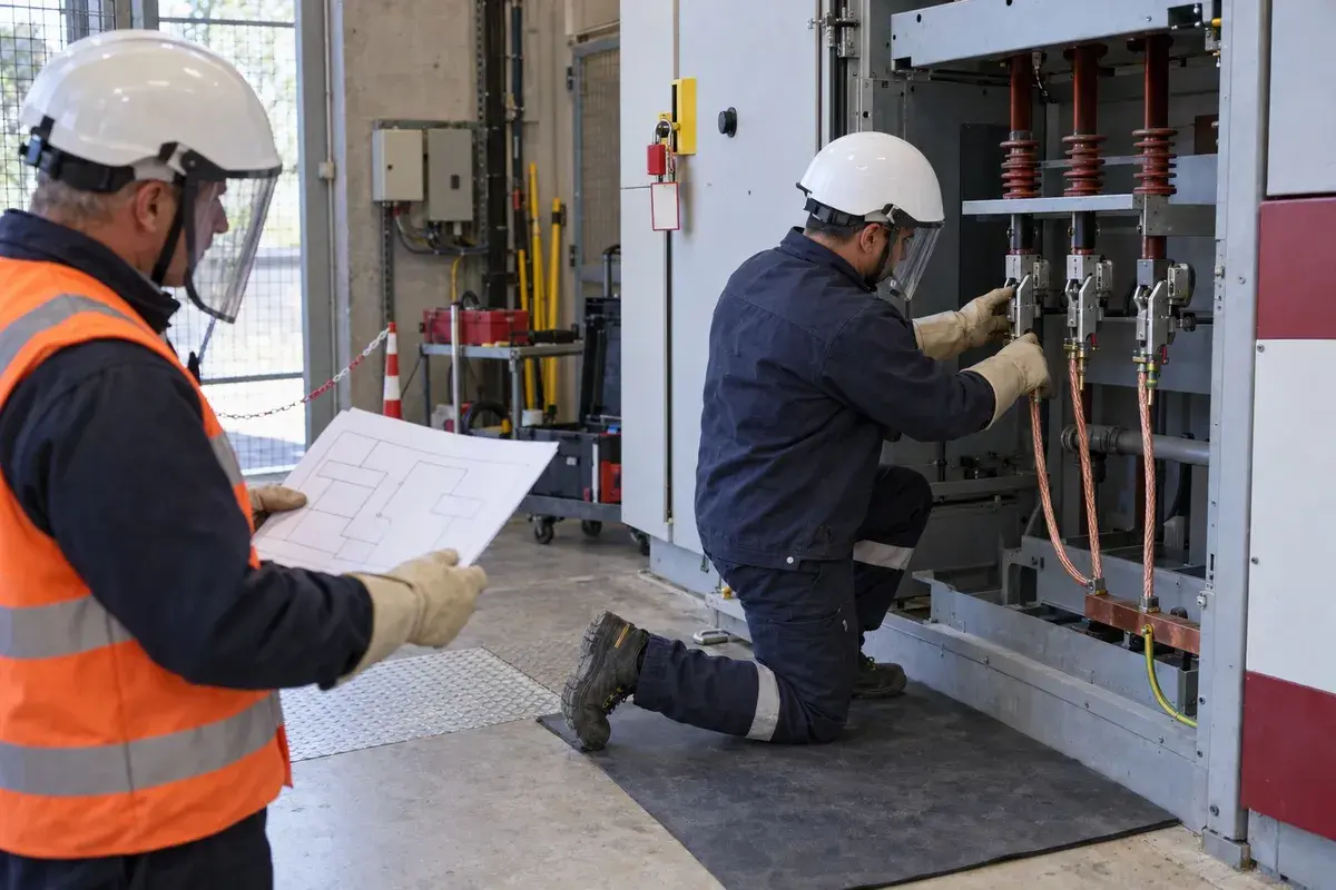 Électricien en formation habilitation H1, H1V, H2, H2V dans un poste haute tension