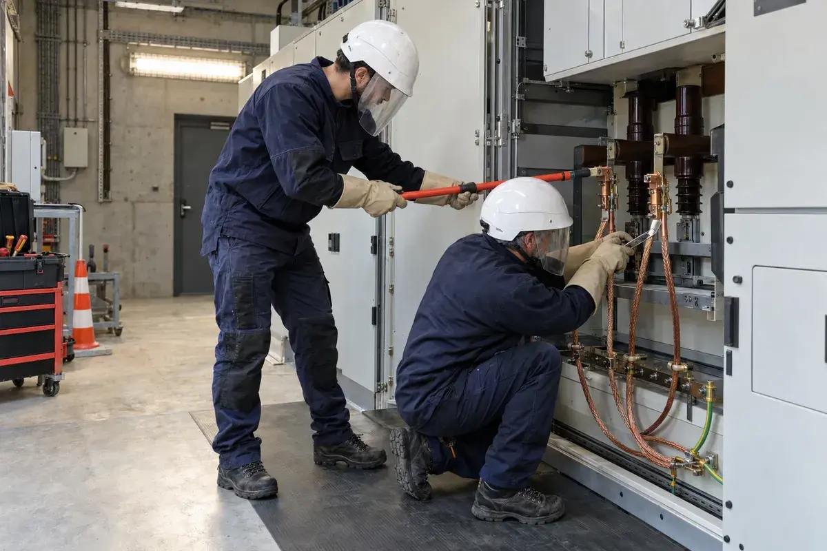 Électricien en formation habilitation H1, H1V, H2, H2V dans un poste haute tension