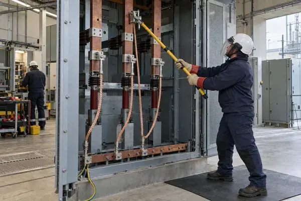 Électricien en formation habilitation HC dans un poste haute tension