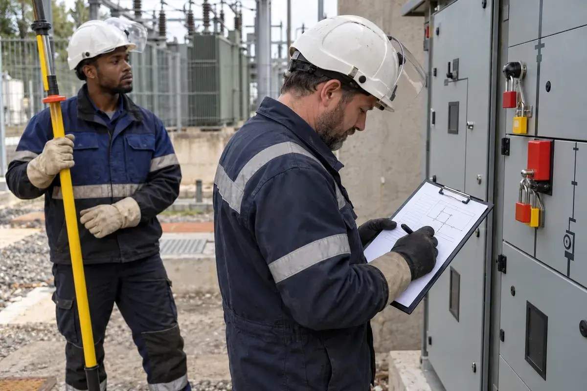 Électricien en formation habilitation HC dans un poste haute tension