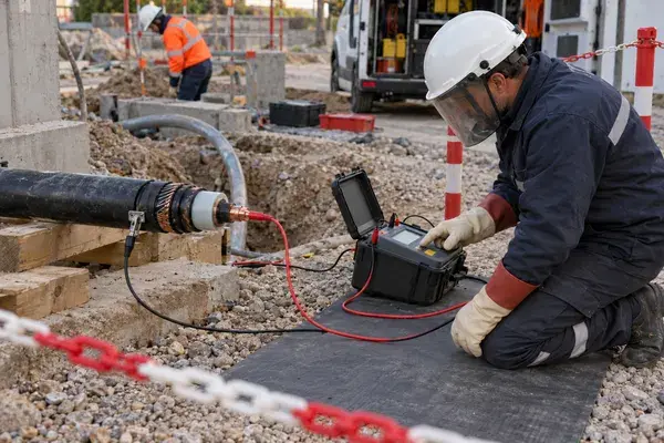 Électricien en formation habilitation HE Essai / Mesurage / Vérification dans un poste haute tension
