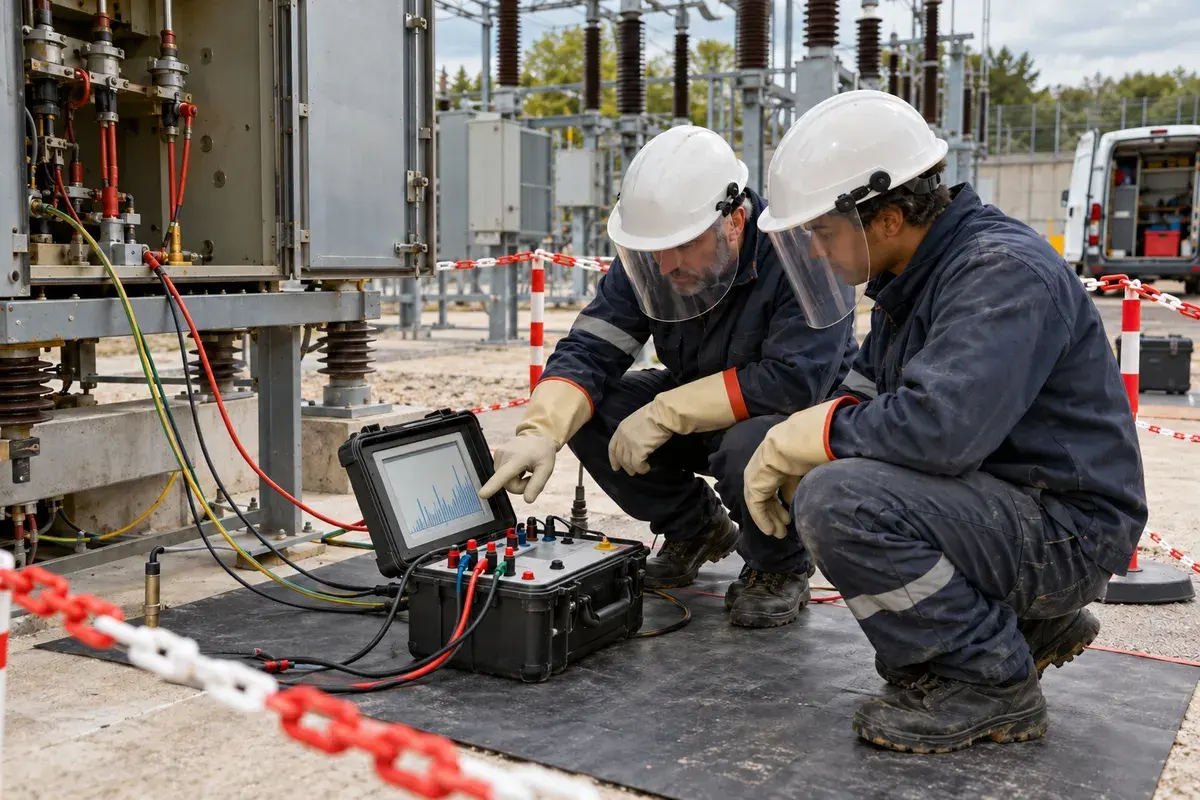 Électricien en formation habilitation HE Essai / Mesurage / Vérification dans un poste haute tension