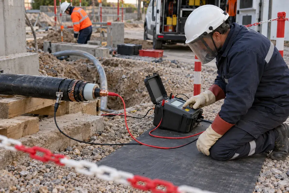 Électricien en formation habilitation HE Essai / Mesurage / Vérification dans un poste haute tension