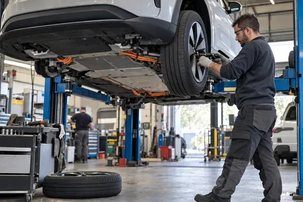 Technicien en formation habilitation B0L intervenant sur un véhicule électrique