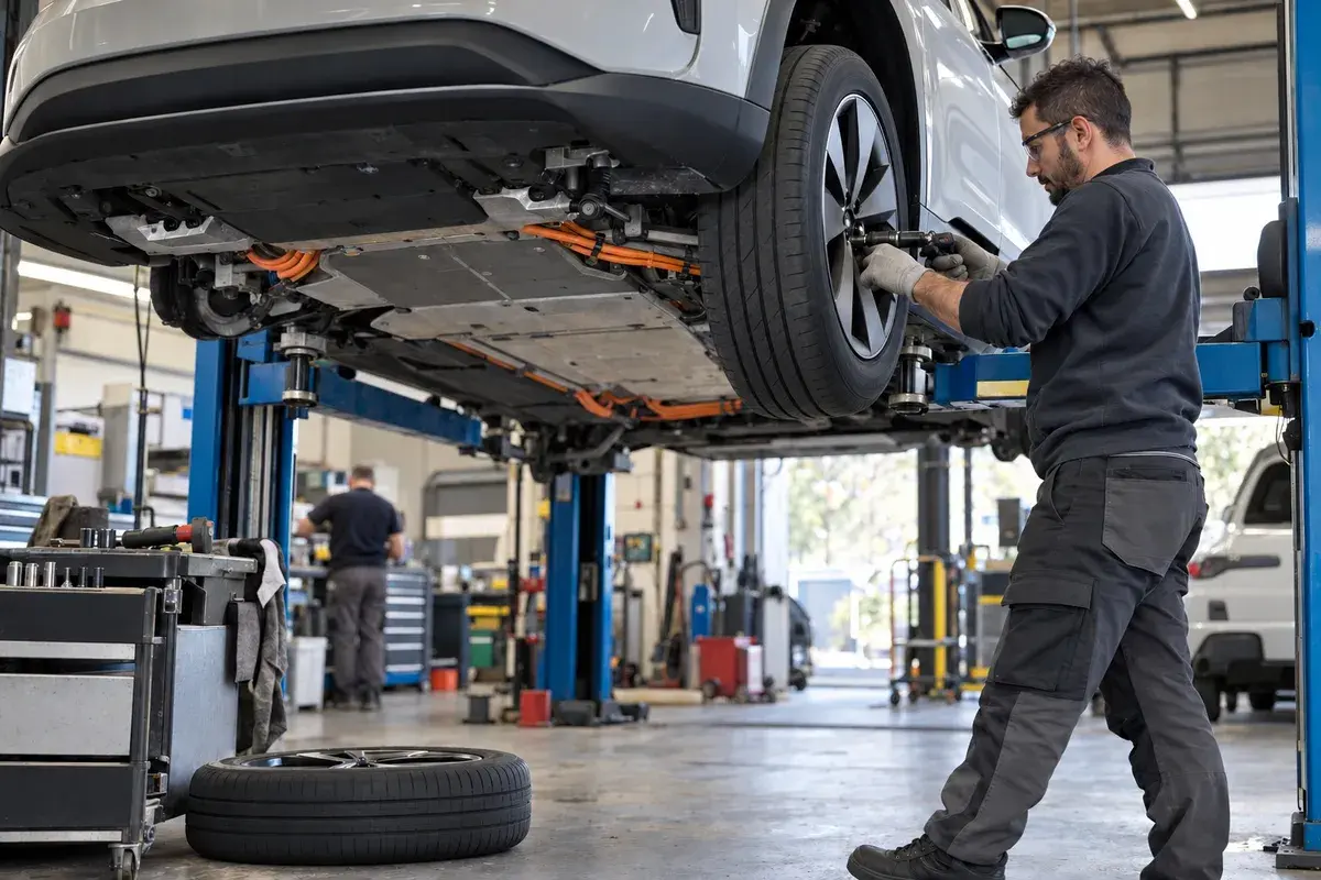 Technicien en formation habilitation B0L intervenant sur un véhicule électrique