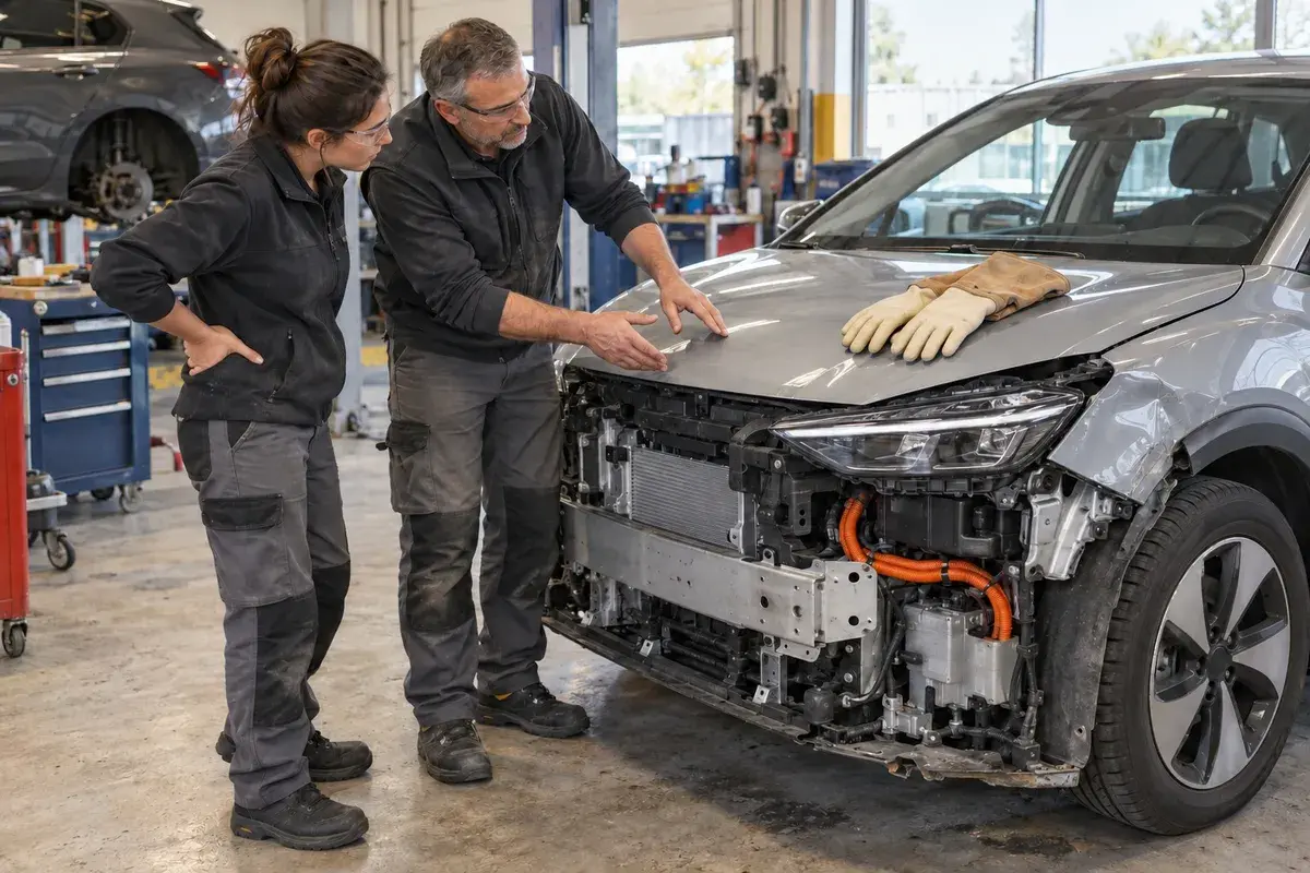 Technicien en formation habilitation BEL Expertise intervenant sur un véhicule électrique