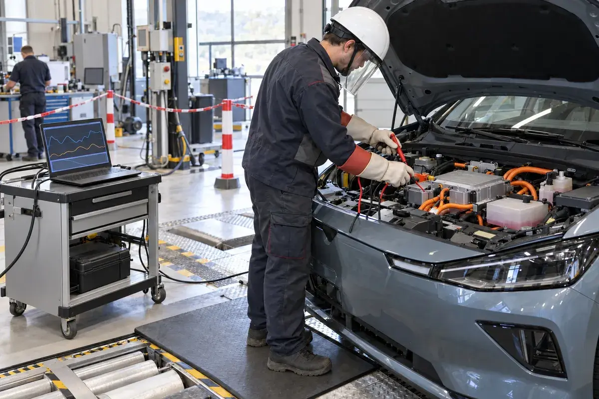Technicien en formation habilitation BRL et BEL Essai intervenant sur un véhicule électrique