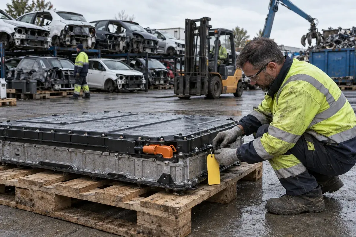 Technicien en formation habilitation B2XL Déconstruction intervenant sur un véhicule électrique