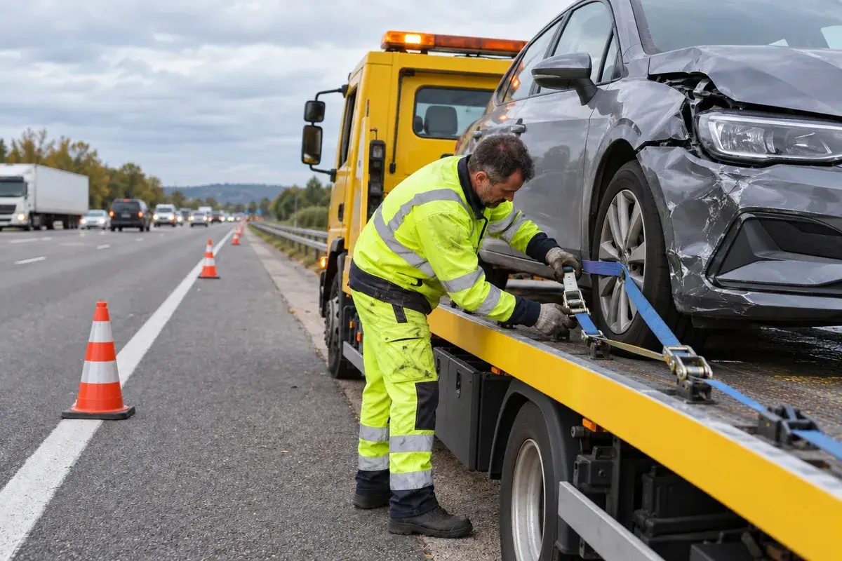 Technicien en formation habilitation B2XL Dépannage-remorquage intervenant sur un véhicule électrique
